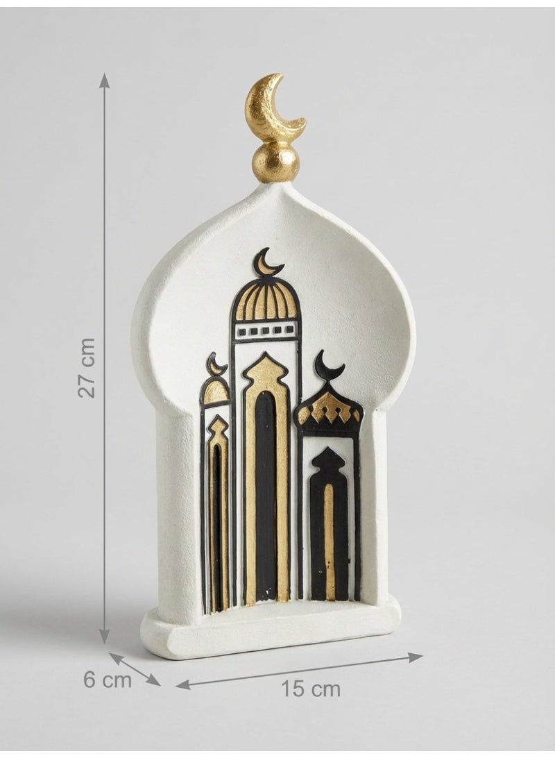 Tanseeq تمثال مسجد أنيق باللونين الأبيض والذهبي من الراتنج لتزيين المنزل العصري في رمضان، زينة طاولة إسلامية، هدية عيد مبارك، لمسة هلال للمنازل المسلمة - 1 قطعة - Image 4